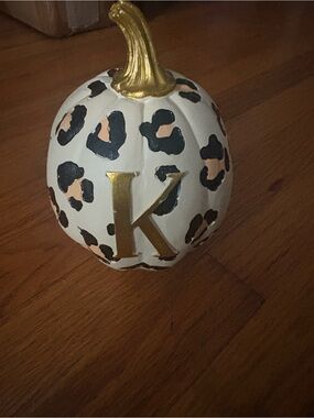 White Leopard Print Decorative Pumpkin with Gold 'K'